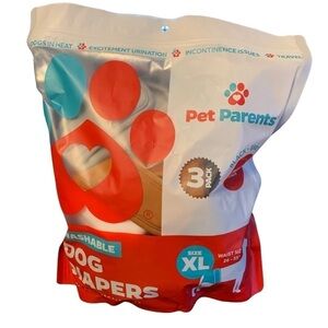 NEW Pet Parents Washable Dog Diapers -XLarge- 3 Pack - Black, Gray, Rust Colors